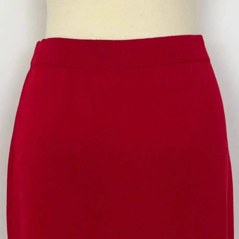 St. John Collection Pencil Skirt Santana Knit Red Knee-Length with Side Slit 10